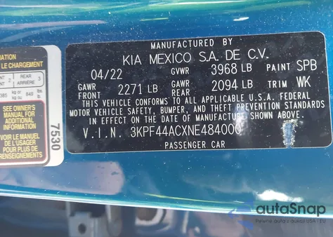2022 Kia Forte Gt from USA, damaged, VIN 3KPF44ACXNE484000